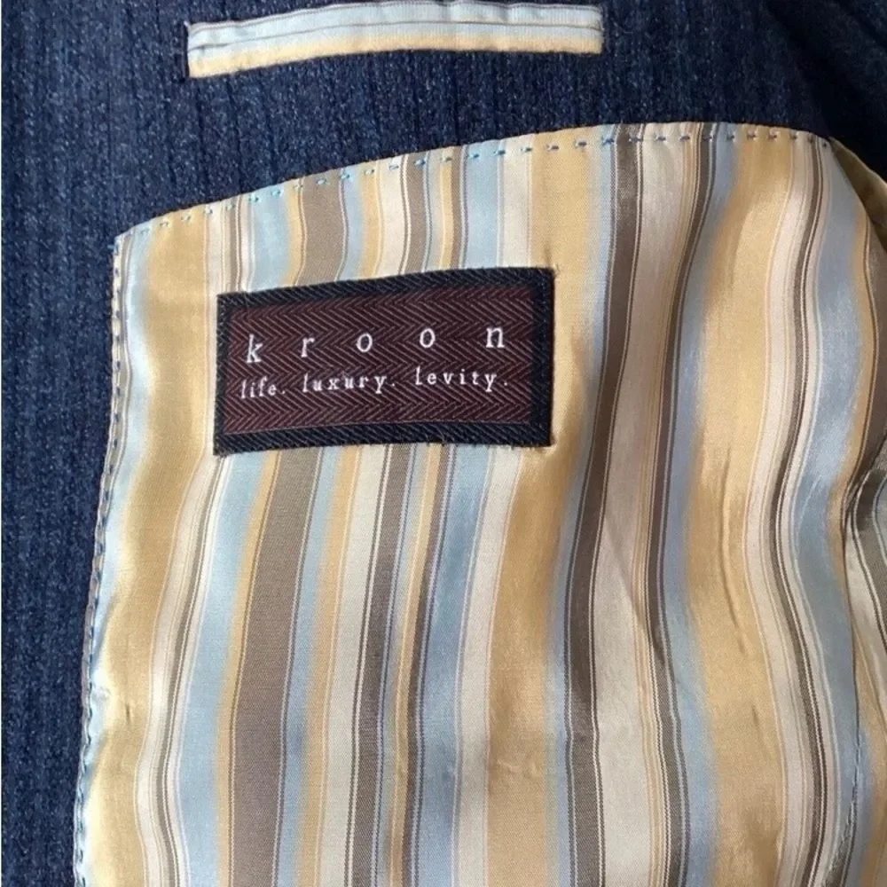 Kroon Sports Coat Jacket Men’s Color Blue Size 40R Black Stripes Three button - Picture 4 of 12